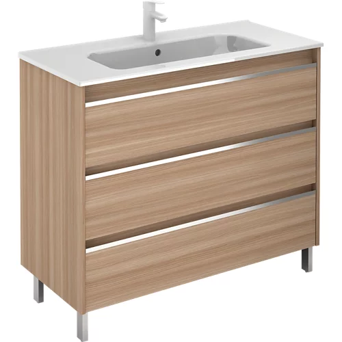 Mueble de baño con lavabo Beta con 3 cajones de nogal arenado 100x45 cms