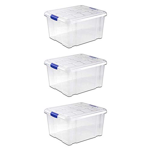UNISHOP Pack de 3 cajas de almacenamiento de plástico con tapa, caja de almacenamiento, caja de clasificación multifuncional (25L)