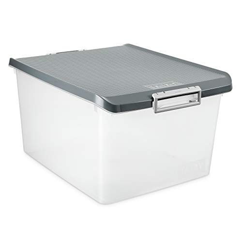 Caja de almacenamiento multifuncional con tapa Tatay, Capacidad 35 L, Con asas, Polipropileno, Sin BPA, Gris, Medidas 38 x 48 x 26 cm