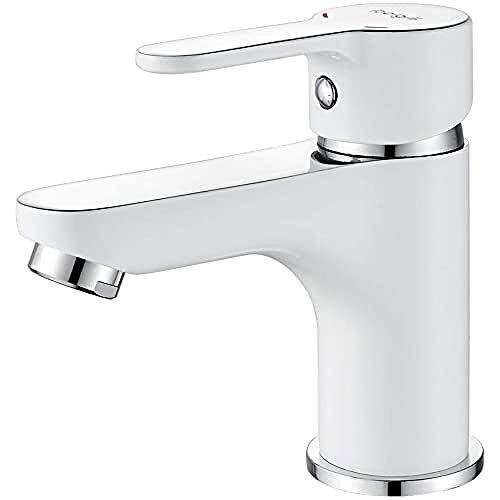 Ibergrif M11022W cuadrado, grifo de baño, grifo de lavabo, blanco, plata