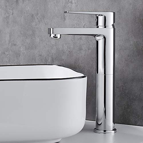 Grifo de lavabo Gricol, maneta de latón, grifo de baño, grifo de lavabo, frío y calor, monomando, alto cromo