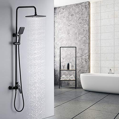 Columna de ducha Auralum negra para baño Conjunto de ducha monomando Conjunto de ducha completo con grifería efecto lluvia y teleducha regulable en altura