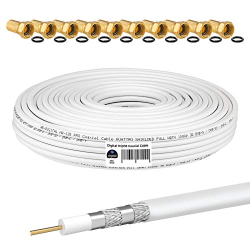 Cable coaxial HB-DIGITAL 25m Cable de antena HQ-135 Cable de antena 135dB Cable sat 8K 4K UHD Blindado 4 veces para sistemas DVB-S/S2 DVB-C/C2 DVB-T/T2 Dab + Radio BK + 10 F-Plug Free
