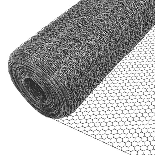 Malla de alambre hexagonal VOUNOT, rollo de malla de alambre, tamaño de malla 25 mm, 100 cm (H) x 25 m (L), recubierto de PVC, gris