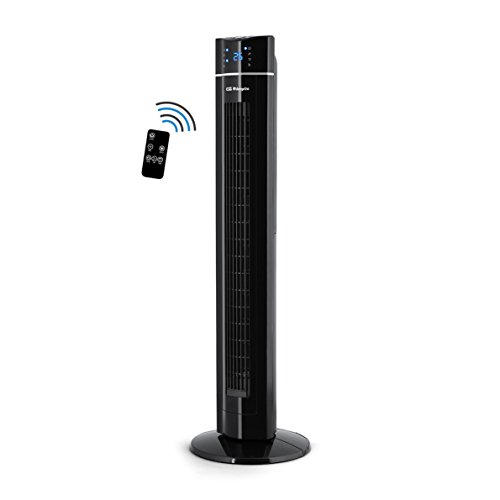 Orbegozo TWM 1009 - Ventilador de torre con control remoto, Ionic, 60 W, 3 velocidades, bandeja de esencias, panel frontal LED, Negro