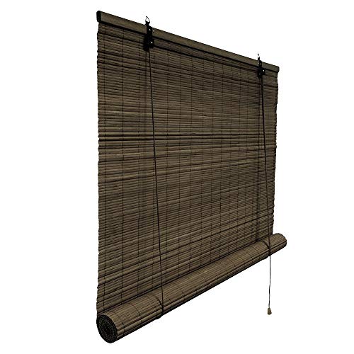 Victoria M. Persiana de bambú, Persiana enrollable de bambú para interior, protección solar y privacidad, para ventanas y puertas, marrón oscuro, 150 x 220 cm