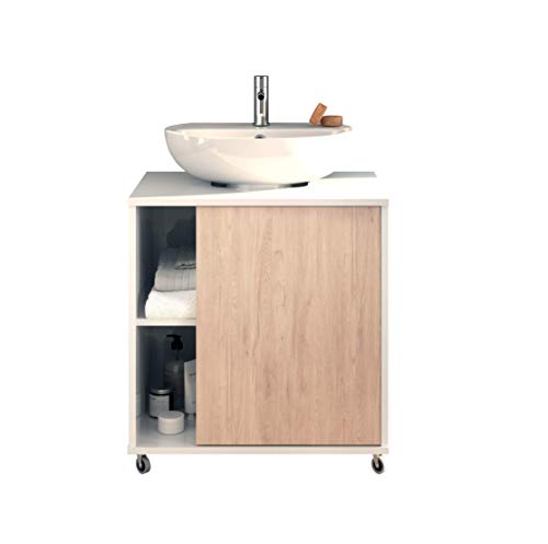 MUEBLES PITARCH Mueble lavabo Sintra, aglomerado y melamina alta densidad, combinado blanco y roble aurora, 64 x 59 x 45 cm
