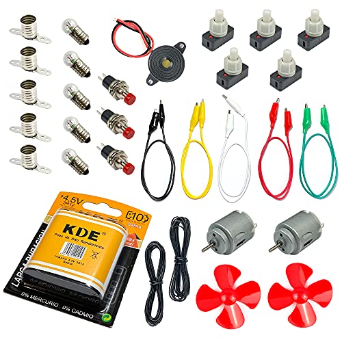 InputMakers Advanced School Electric Kit - Conjunto para circuito eléctrico escolar, kit de electricidad escolar, kit de útiles escolares para manualidades con pequeños motores eléctricos y paquete de baterías