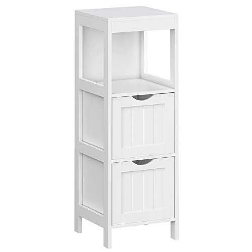 VASAGLE Mueble de baño de madera Mueble de almacenamiento Botiquín Mesita de noche de esquina 2 cajones Blanco BBC42WT