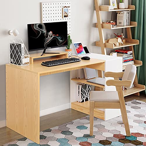 Escritorio de oficina, EPLUS LIVING 118 x 60 x 76 cm Escritorio juvenil Escritorio de ordenador blanco Mesa de oficina Escritorio para trabajo de estudio Carga de juego 50 kg, color blanco y madera