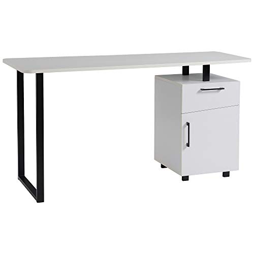 HOMCOM Escritorio con cajón y mueble con balda regulable Mesa de ordenador multifuncional con borde redondo 150x60x76 cm blanco