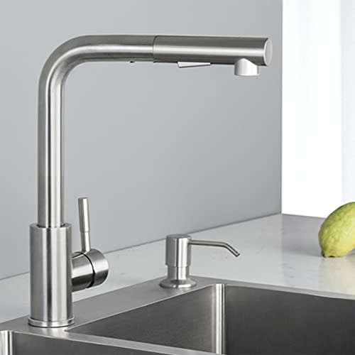 CECIPA Grifo de cocina extraíble, Grifo de cocina con 2 modos de rociado, Grifo de fregadero giratorio de 360° con burbujeador, agua fría y caliente, sin plomo, acero inoxidable cepillado