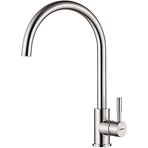 GRIFEMA G4008 Irismart, Cocina de acero inoxidable con caño giratorio de 360 ​​°, grifo de fregadero alto, gris (acero), Senza Doccia