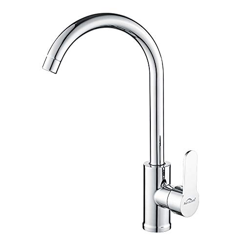 Grifo de cocina giratorio de 360° Auralum, grifo grande de diseño elegante, grifos monomando de fregadero de latón y cromo para agua fría y caliente