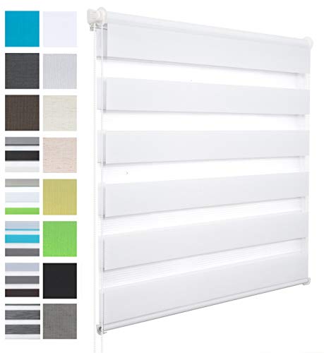 Persiana enrollable doble de tela WOLTU para noche y día, persiana de poliéster sin perforaciones para ventanas, puertas, habitaciones, 70x220cm, blanco VH5526ws