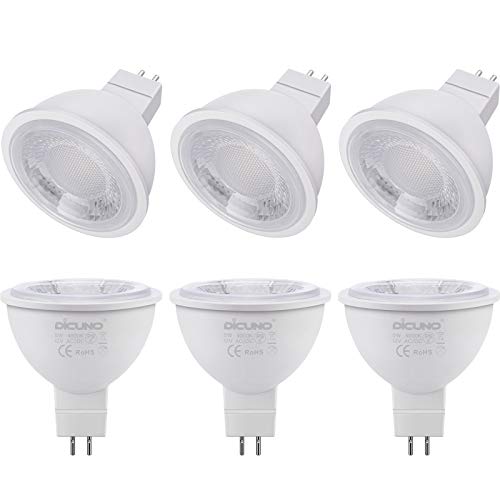 Bombilla LED DiCUNO MR16 GU5.3 5W, no regulable, bombilla LED para reflectores, 50W equivalente a halógeno, 500LM, blanco neutro 4000K, AC/DC 12V, ángulo de haz 38°, 6 uds.