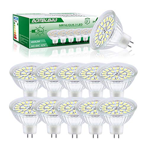 Bombillas LED MR16, GU5.3 LED 12V 5W equivalente a 50W halógena blanco frio 6000K, pack de 10