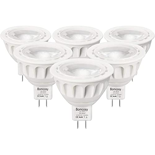 Bombillas LED GU5.3, Bomcosy MR16 LED Lámparas halógenas 5W equivalente a 50W, 12v MR16 LED, Blanco frío 6000K, 420LM Bombillas LED, 36° GU5.3 Luz LED, Paquete de 6