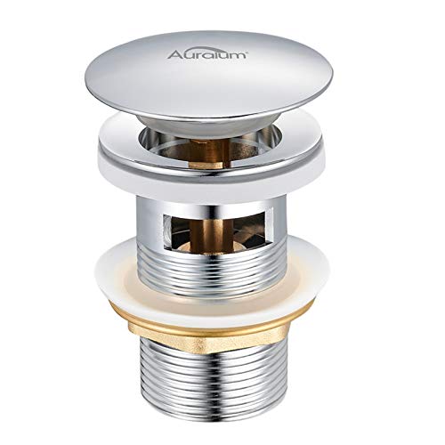 Auralum - Tapones Desagüe Universal Pop Up para Piscina, Válvula Desagüe Cromada con Rebosadero, Desagüe Clic-Clac con Rebosadero
