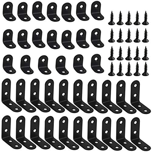 40 piezas Soporte de esquina Soportes de metal 90 grados en forma de L Soporte de esquina Código de esquina de acero inoxidable con estantes de madera 40x40 mm 20x20 mm (negro)
