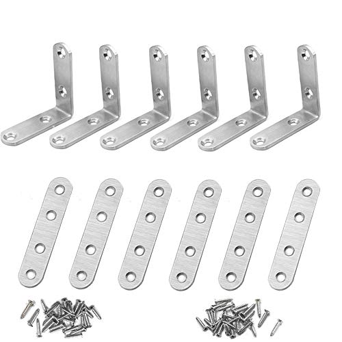 Gativs Soportes de metal Soporte en forma de L Ángulo recto de 90 grados 40x40 mm Soportes de placa y estante de acero Soportes de placa plana Soportes de esquina plana 76x16 mm 12 piezas