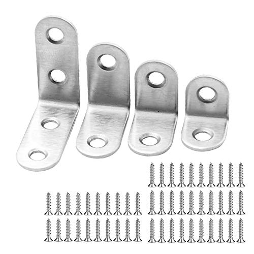 SENDILI 10/20 piezas Soportes de ángulo de 90 grados de acero inoxidable - 20 x 20 mm / 30 x 30 mm / 40 x 40 mm Soportes de ángulo en forma de L de metal con tornillos