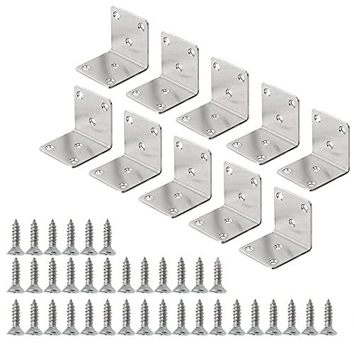 KAMIIN 10 piezas Soporte de esquina de acero inoxidable 90 grados L Soporte de ángulo, 40 x 40 x 40 mm Soporte de esquina con 64 tornillos para fijar mesas, sillas, ventanas, armarios y muebles