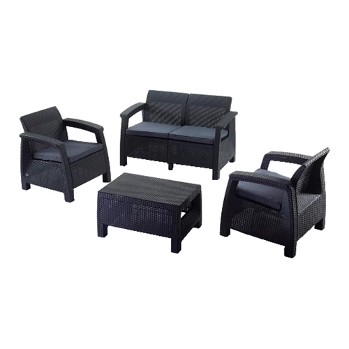 Conjunto de sofás Corfu y mesa de centro de plástico para 4 personas