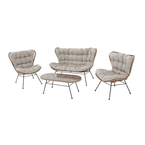 Conjunto de sofá y mesa baja de mimbre San Joaquín para 4 personas