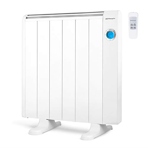 Emisor térmico Orbegozo RRE 1010 A de bajo consumo, 6 elementos térmicos, pantalla digital LCD, mando a distancia, funcionamiento programable, 1000 W, aluminio, color blanco