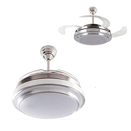 Ventilador de techo mod.  Selene con LED incorporado y mando a distancia, 107 cm.  acabado cromo y blanco con 4 palas transparentes, AkunaDecor.