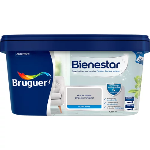 Bruguer pintura bienestar 4l gris industrial