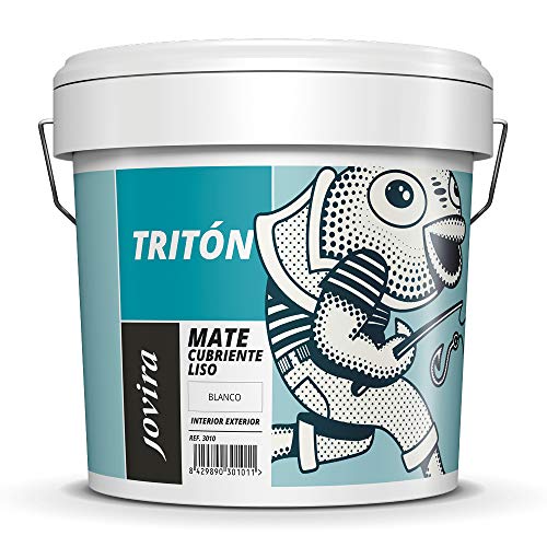 Pintura mate con revestimiento blanco liso interior-exterior.  Paredes, techos, fachadas.  (5 kilogramos, blanco)