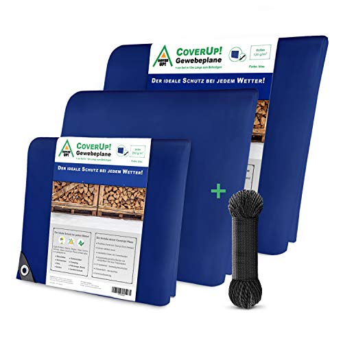 ¡Cubrir!  Tejido exterior impermeable 2 x 2 m [120 g/m2] & cuerda 10 m, lona protectora con malla para muebles de jardín, piscina, coche, camiones, resistencia al desgarro