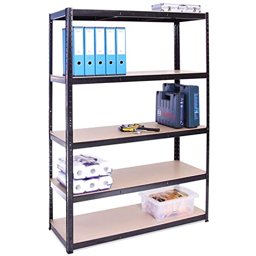 Estantes de garaje: 180 x 120 x 45 cm |  Estantes de almacenamiento de servicio pesado: 1 unidad, 5 niveles negros (175 kg/estante), 875 kg en total |  5 años de garantía