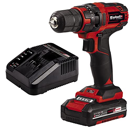 Taladro inalámbrico Einhell TC-CD 18/35 Li (1 batería de 1,5 Ah) Power X-Change (Li-Ion, 18 V, 550 rpm, incluye batería PXC de 1,5 Ah sin descarga automática, cargador y caja de almacenamiento)