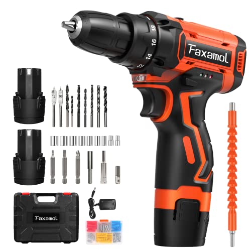 Faxamol 12V Taladro Destornillador Eléctrico con 2 Baterías de Litio de 1.5Ah 30Nm Max 18+1 Ajuste de Torque 2 Velocidades Indicador de Batería Luz LED para Hogar Bricolaje