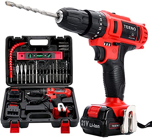 Taladro inalámbrico TENO 21V+2 baterías Li-ion+20 accesorios+guantes profesionales