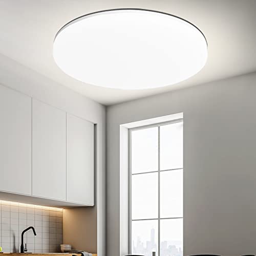 Plafón LED Aogled 24W 2400LM 4000K Plafón redondo blanco natural 28 cm, IP54 plafón permeable no orientable, sin sensores, plafón LED para dormitorio, baño, cocina, recibidor, comedor