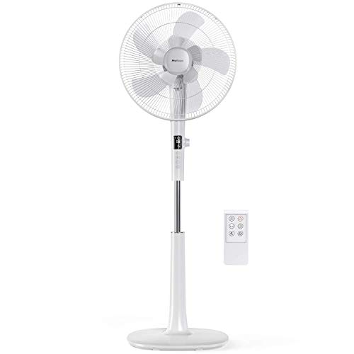 Ventilador de piso Pro Breeze ultrapotente y de bajo consumo.  Motor DC, 26 velocidades, 3 modos de funcionamiento, control remoto, temporizador y pantalla LED.  oscilación de 90°