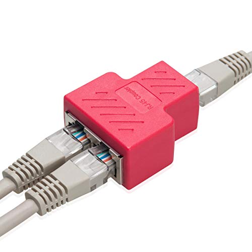 COVVY Adaptador de red divisor hembra a hembra RJ45 1 a 2 puertos hembra Cat 5/Cat 6 LAN Cable Ethernet Adaptador de conector de enchufe dual (1 pieza, rojo)