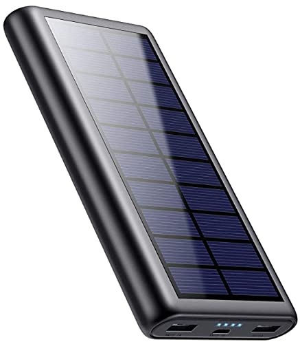 Cargador solar SWEYE de 26800 mAh, cable de datos/luz solar, carga 2 en 1: banco de energía solar de carga rápida con 2 puertos USB elegante batería portátil para teléfonos inteligentes, tabletas