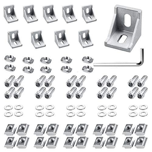 ángulo 40 x 40 mm, 10 ángulos de aluminio para perfiles de aluminio / tubos de aluminio (plata)