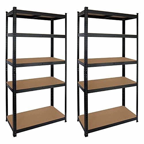 Paquete de 2 estantes modulares negros con 5 estantes ajustables |  GH91 |  Estantes para uso profesional o doméstico |  Dimensiones 180x90x40cm |  Soporta hasta 875 Kg |  2 años de garantía